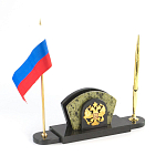 Визитница настольная с гербом и флагом России из природного камня змеевик Successful Leader варинант исполнения - 2 | Loft Concept в Тюмени