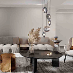 Люстра каскадная с 5-ю круглыми стеклянными плафонами дымчатого цвета и черными деталями Orbit Serenade варинант исполнения - 4 | Loft Concept в Тюмени