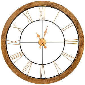Часы настенные деревянные с римскими цифрами бронзового цвета Clock with History