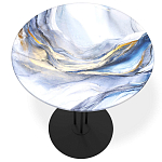 Стол журнальный с круглой бело-голубой столешницей из стекла White and Blue Marble варинант исполнения - 2 | Loft Concept в Тюмени