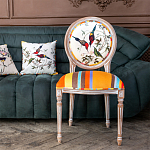 Стул бежевый в разноцветную полоску из натурального бука с изображением птиц и цветов Blooming Red Birds Colorful Stripes Chair варинант исполнения - 9 | Loft Concept в Тюмени