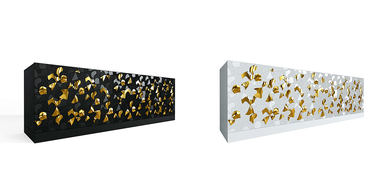 Комод большой инкрустированный золотым орнаментом Wooden Petals Gold Комод большой инкрустированный золотым орнаментом Wooden Petals Gold - Loft-Concept в Тюмени