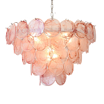 Люстра с каскадом из круглых розовых стеклянных дисков Pink Light Waterfall варинант исполнения - 5 | Loft Concept в Тюмени