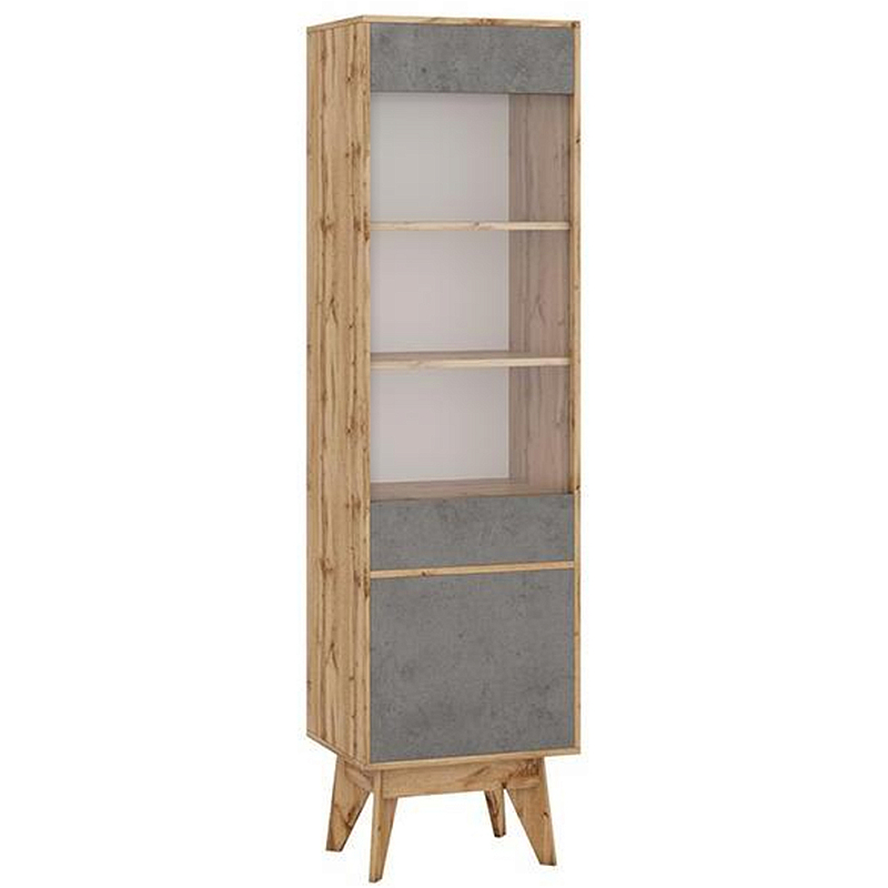 Шкаф-витрина с фасадом цвета серый бетон и стеклянной дверкой Grace of Furniture Серый бетон Прозрачный Древесина в Тюмени | Loft Concept 