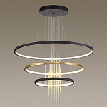 Люстра подвесная с 3-мя круглыми подвесами в черном и золотистом цвете и вертикальными подвесками Ring Horizontal варинант исполнения - 4 | Loft Concept в Тюмени