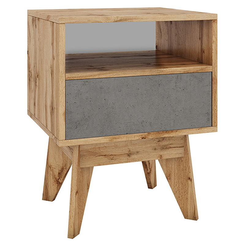Тумба прикроватная с ящиком и фасадом цвета серый бетон Grace of Furniture Древесина Серый бетон Тумба прикроватная с ящиком и фасадом цвета серый бетон Grace of Furniture Древесина Серый бетон в Тюмени | Loft Concept