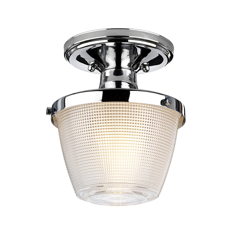 Потолочный светильник для ванных комнат с плафоном из прессованного фактурного стекла Quoizel Латунь Прозрачное Стекло Хром в Тюмени | Loft Concept 