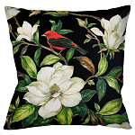 Декоративная подушка чёрная с изображением птицы в саду Blooming Red Birds варинант исполнения - 1 | Loft Concept в Тюмени