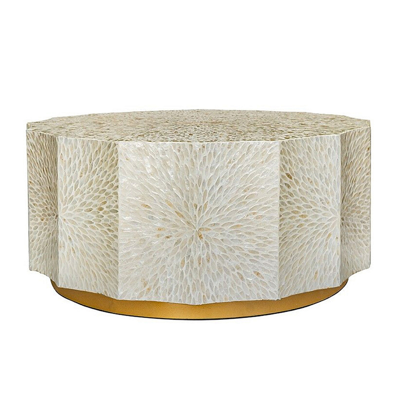 Стол кофейный с отделкой раковинами устриц Coastal Charm Бежевый в Тюмени | Loft Concept 