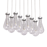 Люстра с 9-ю прозрачными плафонами из стекла в форме капли на прямоугольном потолочном основании цвета хром Lucid Rain  варинант исполнения - 1 | Loft Concept в Тюмени