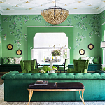 Обои ручная роспись Silk Tree Colourway SC-92 on Emerald Green dyed silk варинант исполнения - 1 | Loft Concept в Тюмени