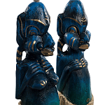 Комплект из 2-х деревянных статуэток Asmat Straw Headdress Statuettes Blue варинант исполнения - 6 | Loft Concept в Тюмени