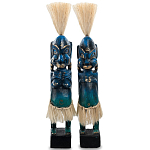 Комплект из 2-х деревянных статуэток Asmat Straw Headdress Statuettes Blue варинант исполнения - 5 | Loft Concept в Тюмени