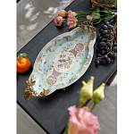 Блюдо овальное из голубого фарфора с ручками в виде бабочек и цветочным рисунком Blue Garden варинант исполнения - 3 | Loft Concept в Тюмени