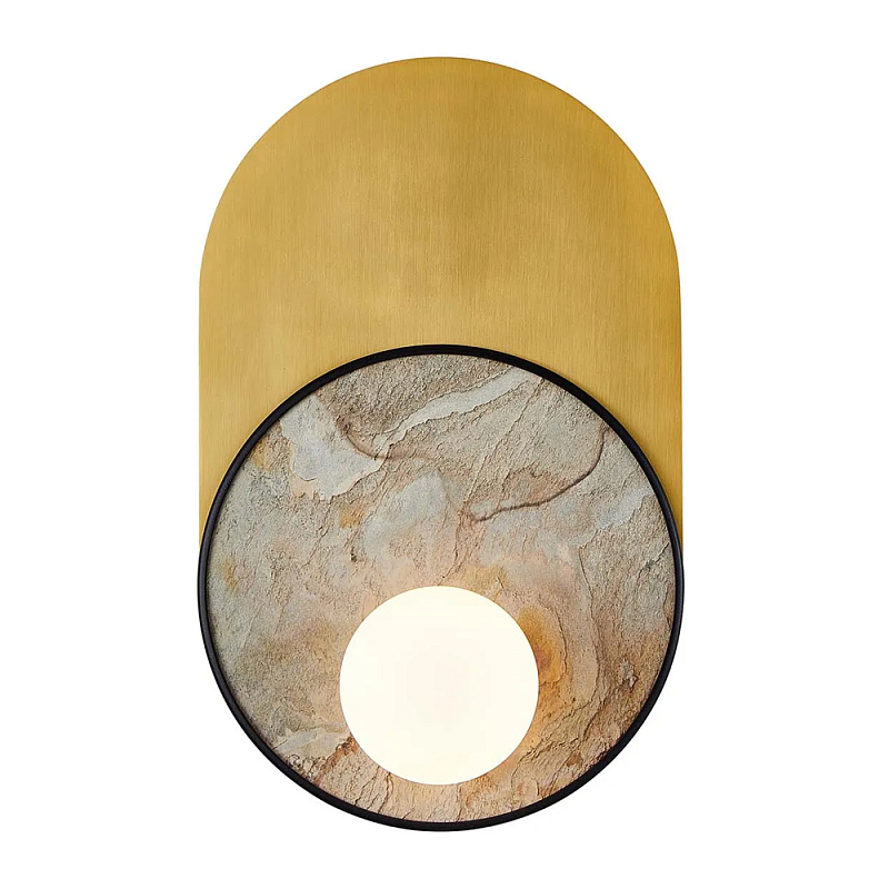 Бра с каменным диском в металлической раме Sandstone Painting Белый Латунь в Тюмени | Loft Concept 