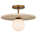 Потолочный светильник из травертина с плафоном из белого матового стекла Marble Glow варинант исполнения - 2 | Loft Concept в Тюмени