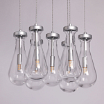 Люстра с 7-ю прозрачными плафонами из стекла в форме капли на круглом потолочном основании цвета хром Lucid Rain  варинант исполнения - 4 | Loft Concept в Тюмени