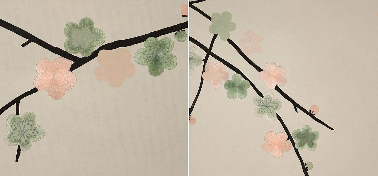 Обои ручная роспись Plum Blossom Special Colourway on Bleached White dyed silk Обои ручная роспись Plum Blossom Special Colourway on Bleached White dyed silk - Loft-Concept в Тюмени