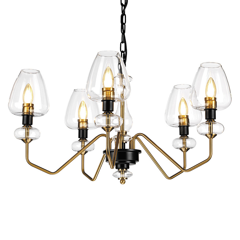  Люстра с 5-ю стеклянными плафонами в форме бокалов и угловыми кронштейнами Elstead Lighting Черный Прозрачное Стекло Латунь в Тюмени | Loft Concept 
