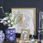 Ваза прямоугольной формы с крышкой и геометрическим узором в сине-белых цветах Blue & White Ornament  варинант исполнения - 5 | Loft Concept в Тюмени