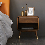 Прикроватная деревянная тумба с ящиком и нишей для хранения Moon Walnut Furniture варинант исполнения - 1 | Loft Concept в Тюмени