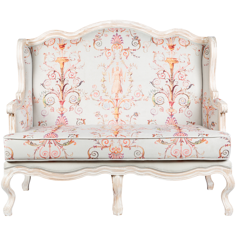Двухместный диван из массива бука серый с растительным орнаментом Raffael Blue Grey Sofa Мульти Светло-серый Бежевый Двухместный диван из массива бука серый с растительным орнаментом Raffael Blue Grey Sofa Мульти Светло-серый Бежевый в Тюмени | Loft Concept