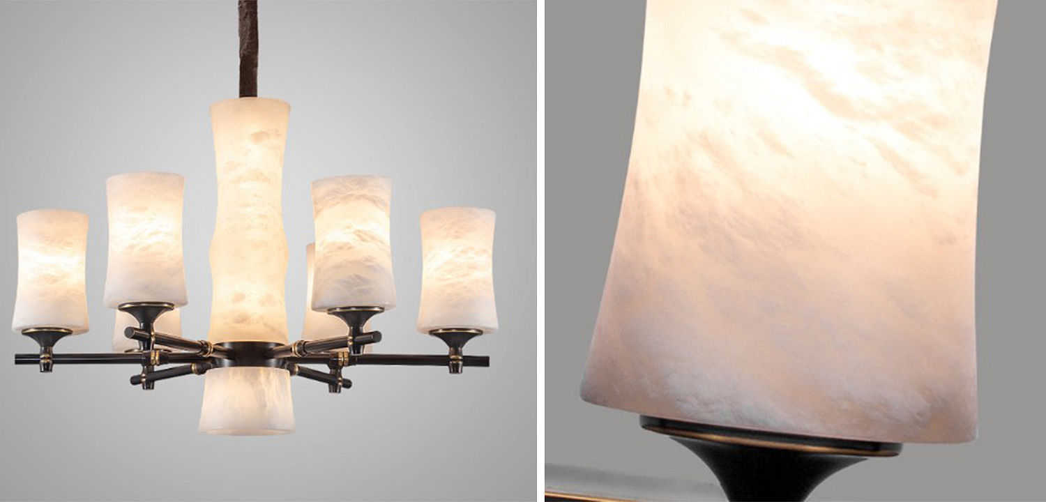 Дизайнерская люстра 6 плафонов из натурального мрамора Marble Shades Chandelier Дизайнерская люстра 6 плафонов из натурального мрамора Marble Shades Chandelier - Loft-Concept в Тюмени