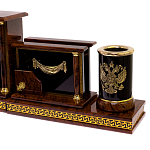 Настольный письменный набор с часами из природного камня обсидиана Royal Set варинант исполнения - 3 | Loft Concept в Тюмени