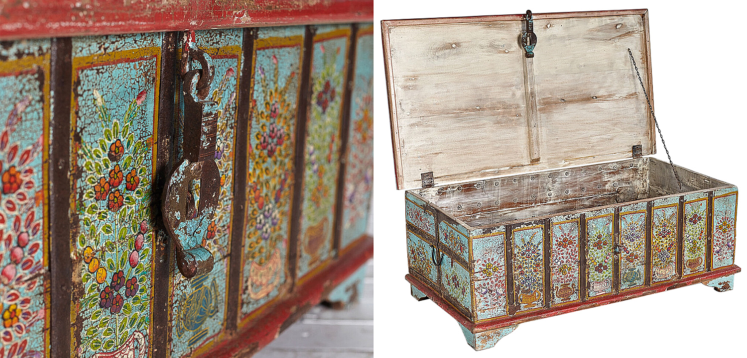 Сундук ручная роспись Pran Antique Indian Painted Chest Сундук ручная роспись Pran Antique Indian Painted Chest - Loft-Concept в Тюмени