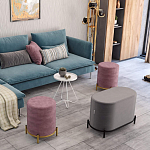 Банкетка круглая пыльно-розовый велюр на 4-х металлических ножках золотого цвета SANJAY варинант исполнения - 6 | Loft Concept в Тюмени