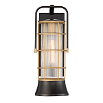 Настенный фонарь цилиндрической формы с рифленым стеклом в золотом каркасе на черном прямоугольном основании Eurofase варинант исполнения - 2 | Loft Concept в Тюмени