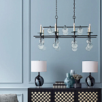 Люстра линейная черная с круглыми прозрачными подвесками  Horizontal Rectangular Chandelier варинант исполнения - 2 | Loft Concept в Тюмени