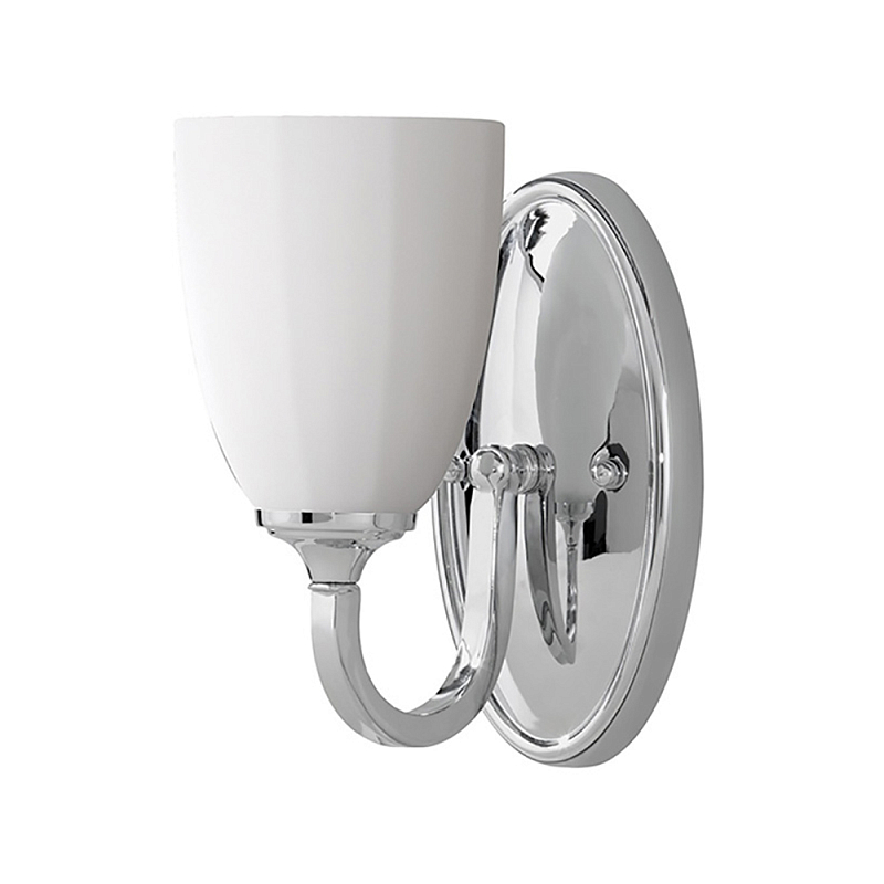 Бра для ванных комнат с белым стеклянным плафоном в форме бокала на овальном основании цвета хром с изогнутым держателем Feiss Хром Белый в Тюмени | Loft Concept 