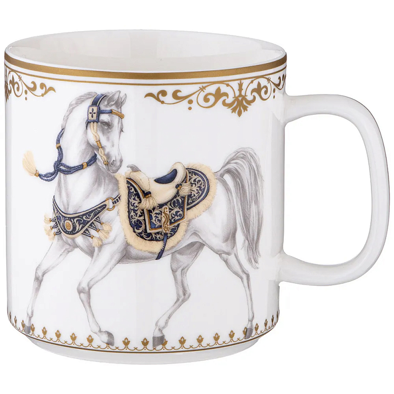Кружка из фарфора белая с изображением лошади 400 мл Porcelain Horse Set Белый Синий Золотой Кружка из фарфора белая с изображением лошади 400 мл Porcelain Horse Set Белый Синий Золотой в Тюмени | Loft Concept