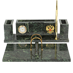 Настольный письменный набор из змеевика с подставкой под календарь и часами Successful Leader варинант исполнения - 1 | Loft Concept в Тюмени