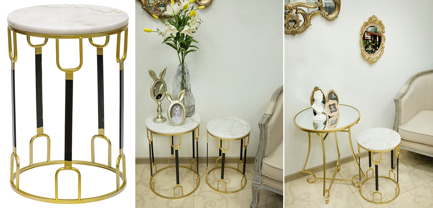 Приставной стол Dorius Side Table white marble high Приставной стол Dorius Side Table white marble high - Loft-Concept в Тюмени