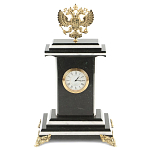 Часы настольные бронзовые с Гербом России из натурального камня Змевик Stone Clock варинант исполнения - 1 | Loft Concept в Тюмени