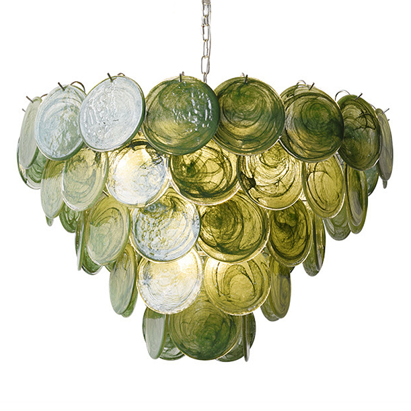 Люстра из зеленых стеклянных дисков с перламутровым эффектом Green Glowing Glaze Зеленый Серебряный Люстра из зеленых стеклянных дисков с перламутровым эффектом Green Glowing Glaze Зеленый Серебряный в Тюмени | Loft Concept