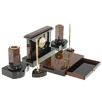 Настольный письменный набор с часами из природного камня обсидиана Royal Stone варинант исполнения - 3 | Loft Concept в Тюмени