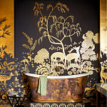 Обои ручная роспись в стиле Арт-деко Rateau Original colourway on Deep Rich Gold gilded paper варинант исполнения - 1 | Loft Concept в Тюмени