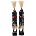 Комплект из 2-х деревянных статуэток Asmat Straw Headdress Statuettes Black Turquoise варинант исполнения - 4 | Loft Concept в Тюмени