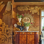 Обои ручная роспись в стиле Арт-деко Deco Dawn Bas Relief on Deep Rich Gold gilded paper варинант исполнения - 2 | Loft Concept в Тюмени