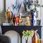 Ваза с крышкой и мазками синего и золого цвета на белом фоне Chinoiserie Ceramics варинант исполнения - 6 | Loft Concept в Тюмени