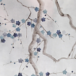 Обои ручная роспись Plum Blossom Inky Hokusai on Sterling Silver gilded silk варинант исполнения - 2 | Loft Concept в Тюмени