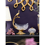 Чаша из прозрачного стекла на бронзовой подставке в виде павлина с рельефным хвостом Eden Garden варинант исполнения - 3 | Loft Concept в Тюмени