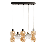 Люстра с 3-мя плафонами волнообразной формы цвета янтарь и 2-мя прозрачными шарообразными плафонами Lucid Rain  варинант исполнения - 2 | Loft Concept в Тюмени