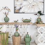 Кувшин зеленого цвета из фарфора с бронзовой крышкой и изогнутой ручкой Eden Garden porcelain and bronze варинант исполнения - 3 | Loft Concept в Тюмени