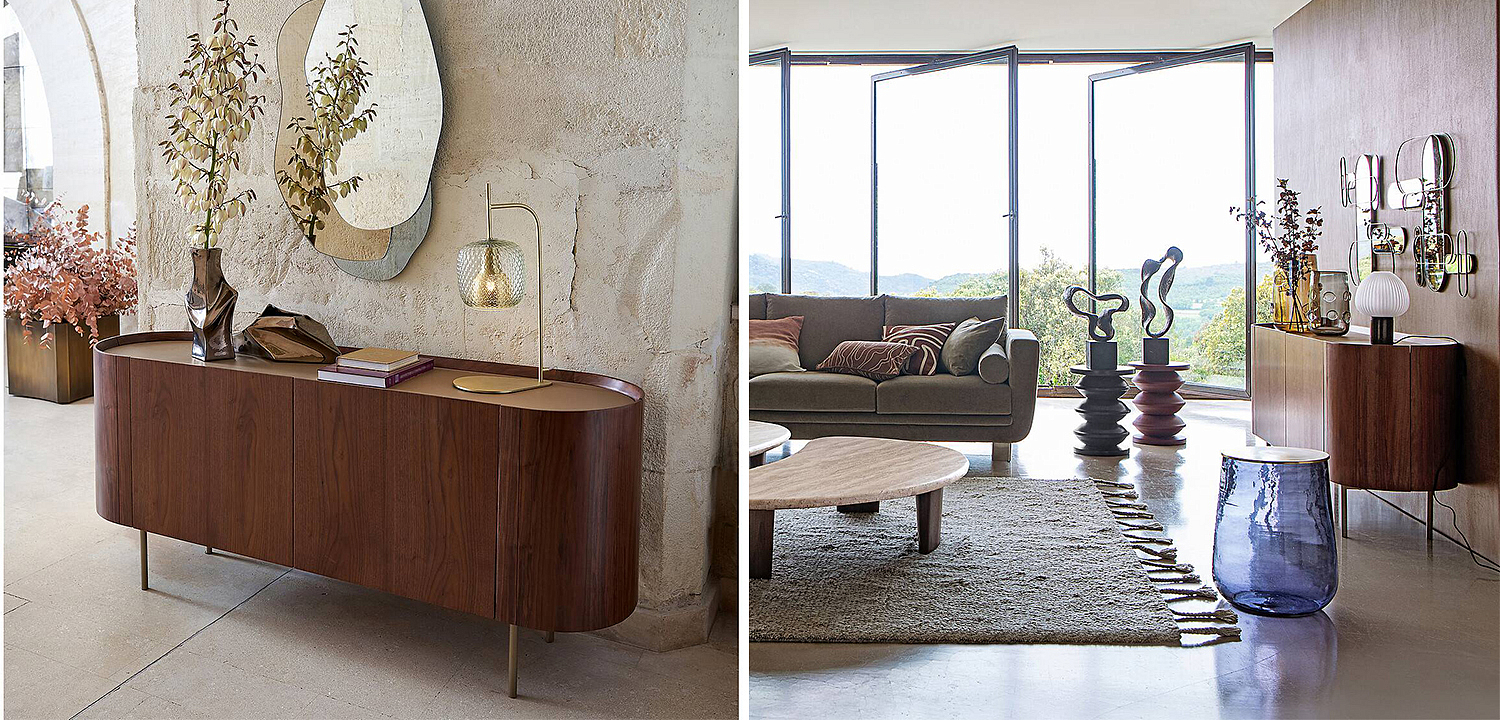 Комод округлой формы Walnut and Leather массив ореха и столешница из натуральной кожи Комод округлой формы Walnut and Leather массив ореха и столешница из натуральной кожи - Loft-Concept в Тюмени