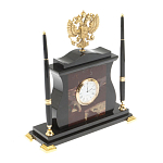 Часы настольные с Гербом России и 2-мя шариковыми ручками в комплекте Stone Clock варинант исполнения - 6 | Loft Concept в Тюмени