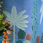 Обои ручная роспись Malwa Special Colourway on blue painted Xuan paper варинант исполнения - 2 | Loft Concept в Тюмени